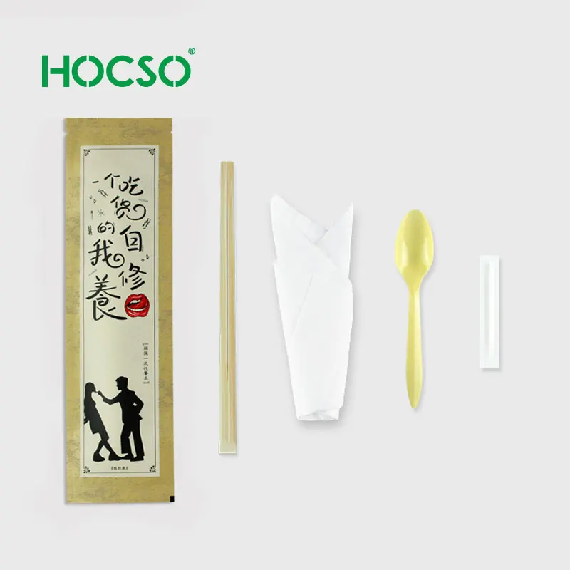 Free design disposable cutlery package recycling cutlery custom cutlery set paper bag