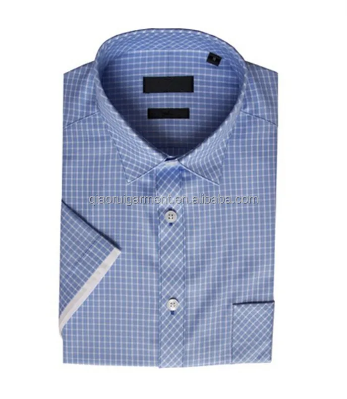 
Summer hot sale fashion design light blue plaid contrast cuff casual shirts for men 