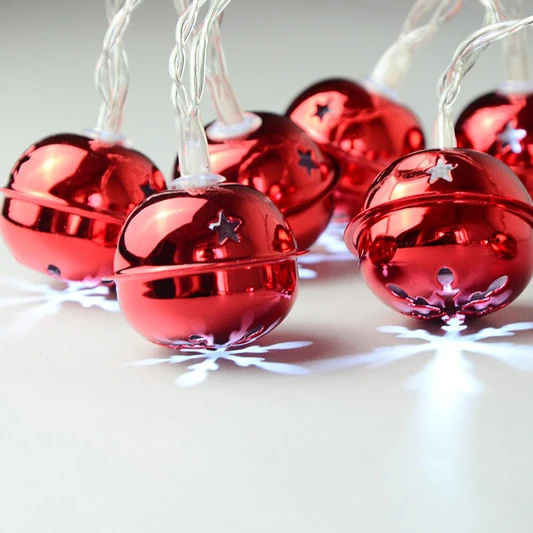 10LT Red Jingle Bells Decorative String Lights Battery Operated LED Christmas Bell Lights for Winter Festival Xmas Tree Decor