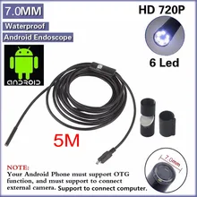The Latest 7mm 6 LEDs Android Smartphone USB Endoscope IP67 Waterproof OTG Android Inspection Camera With 1M Cable Borescope