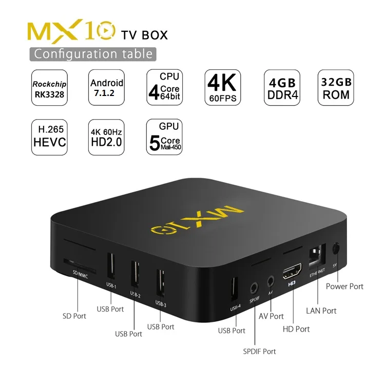 2018 новая система Android 8,1 MX10 RK3228 TV BOX Quad Core 4 ГБ оперативной памяти 32 ГБ Rom android TV Box