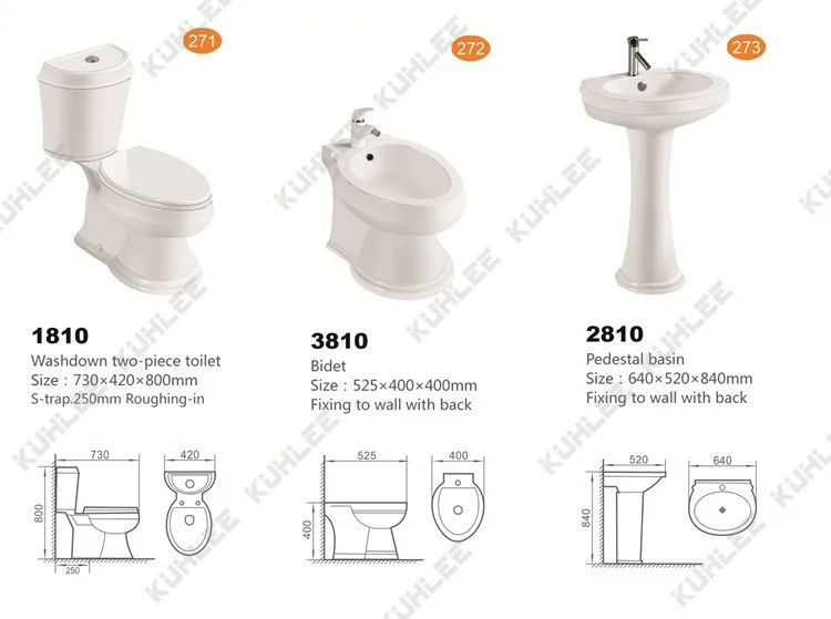 
Washdown Flushing rear outlet two piece mode toilet KL1810-3810 
