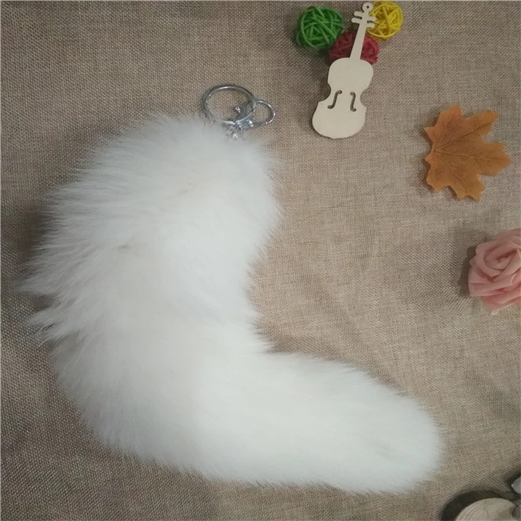 wholesale bag charm real fox tail fur keychain