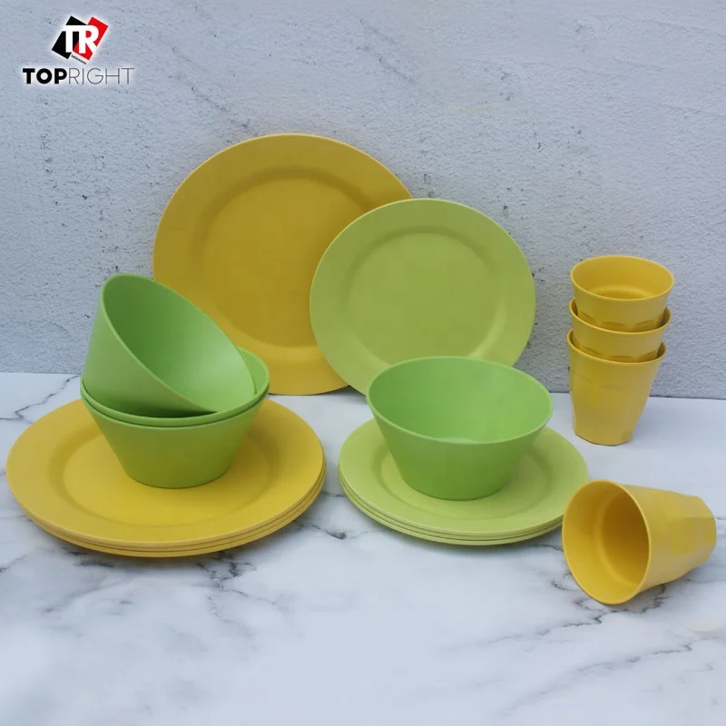 Low MOQ 16 piece Melamine Dinnerware Camping Tableware Set