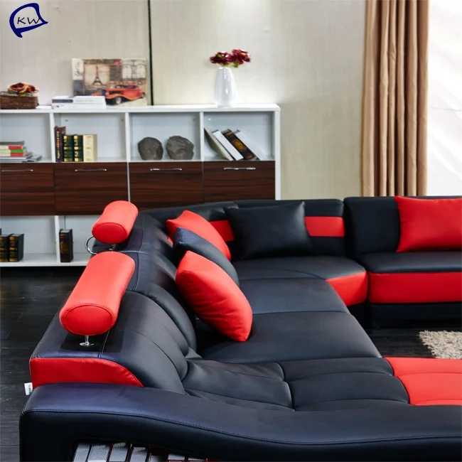 High-end Furniture pure red leather sofa set for living room
