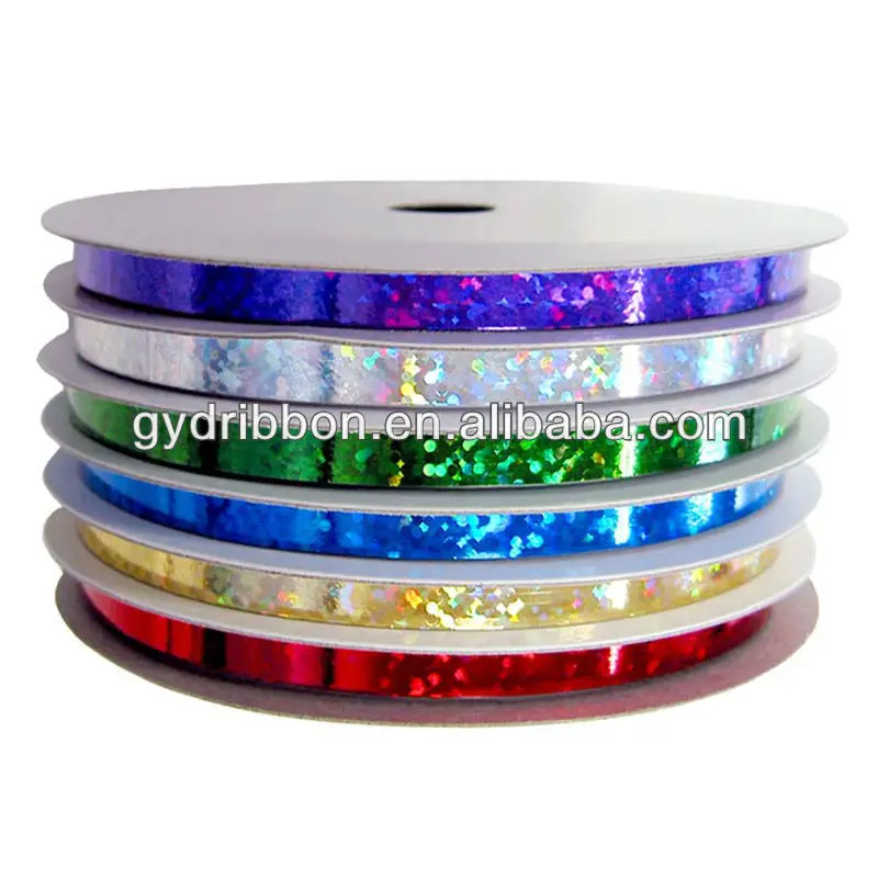 Plastic Glitter Decorative Holographic Plastic Ribbon With Artificial Packing
