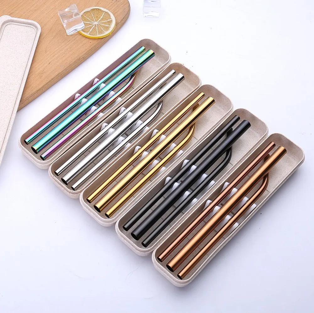 LFGB approved metal stainless steel straw set with case