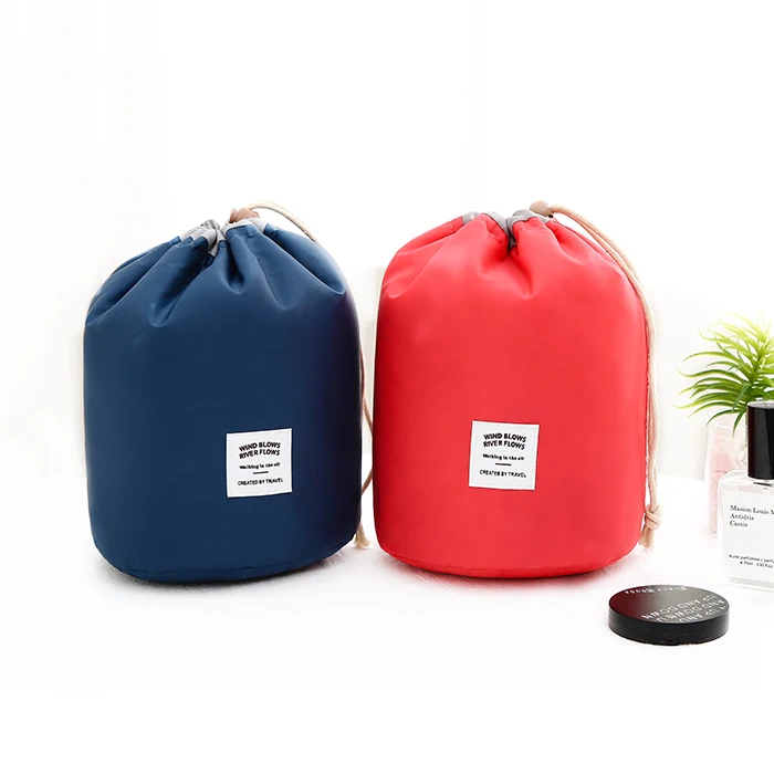 high capacity polyester cute round cosmetic bag with drawstring