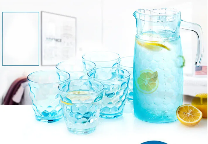 7pcs 1.2L glass Cup Glassware Set, Juice Jug With Spout Cup Promotional glass  drinking set