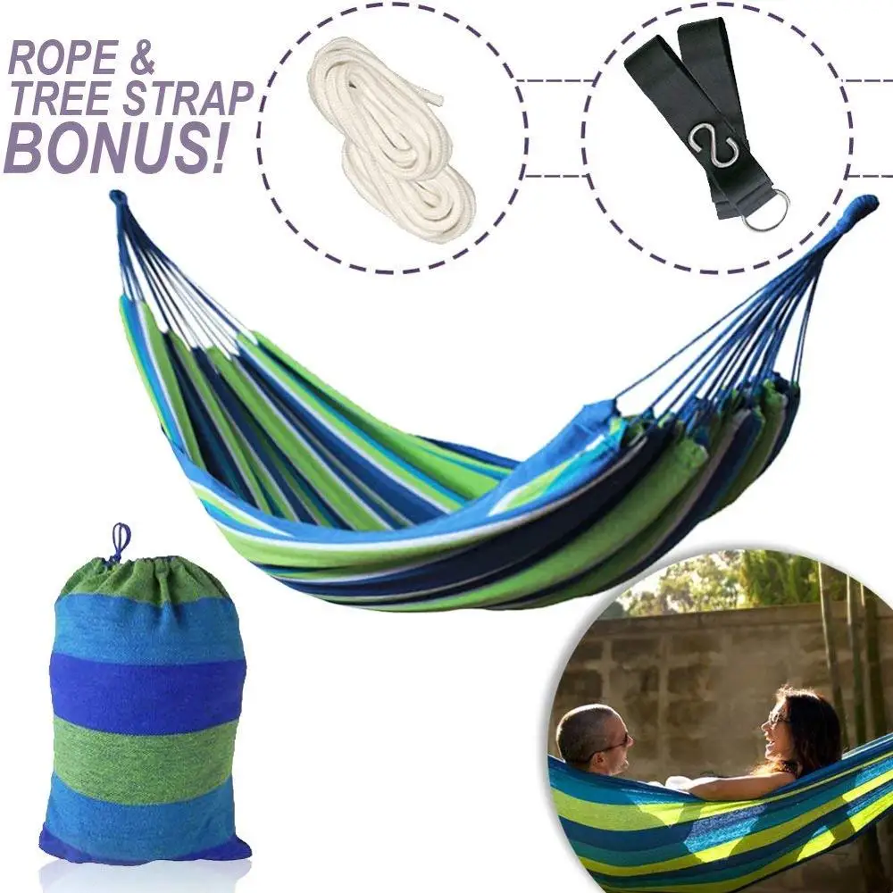 Double Two Person Cotton Fabric Canvas Travel Hammock Bed Outdoor Ultralight Camping Hammock Portable Beach Swing Bed