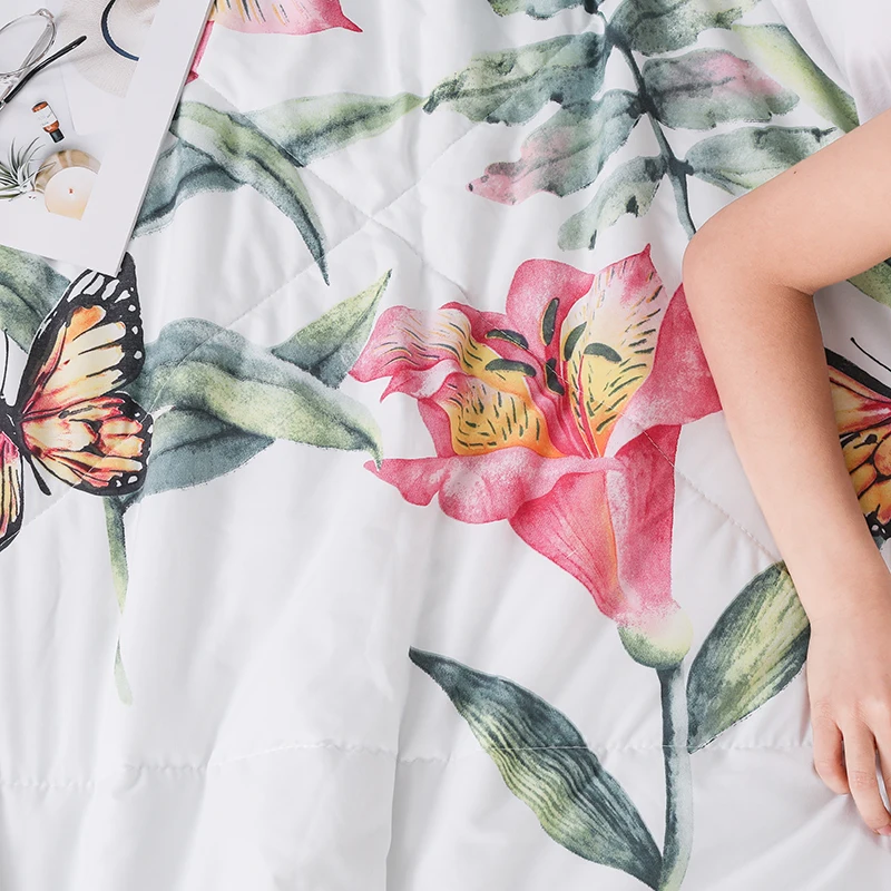 Летнее стеганое одеяло с цветочным принтом моющееся тонкое постельное белье из полиэстера