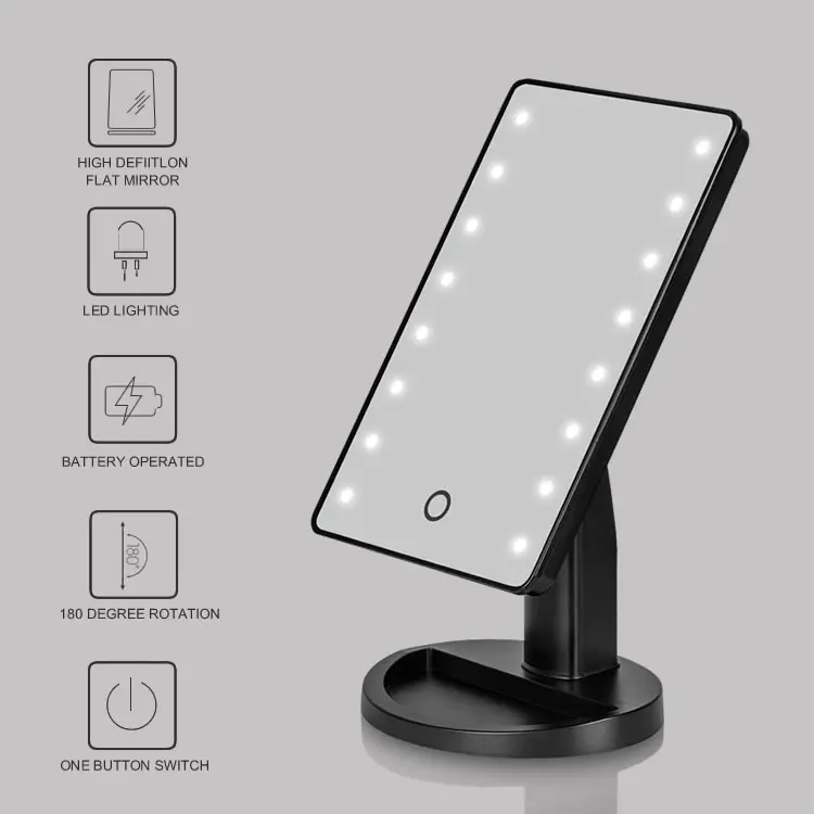 High quality Factory wholesale 180 Degree Free Rotation Customized packaging lighted vanity mirror