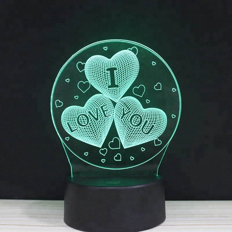 3D illusion lamp romantic sweet love heart night lamp touch sensor led light multi-colors changing  for room lighting wedding