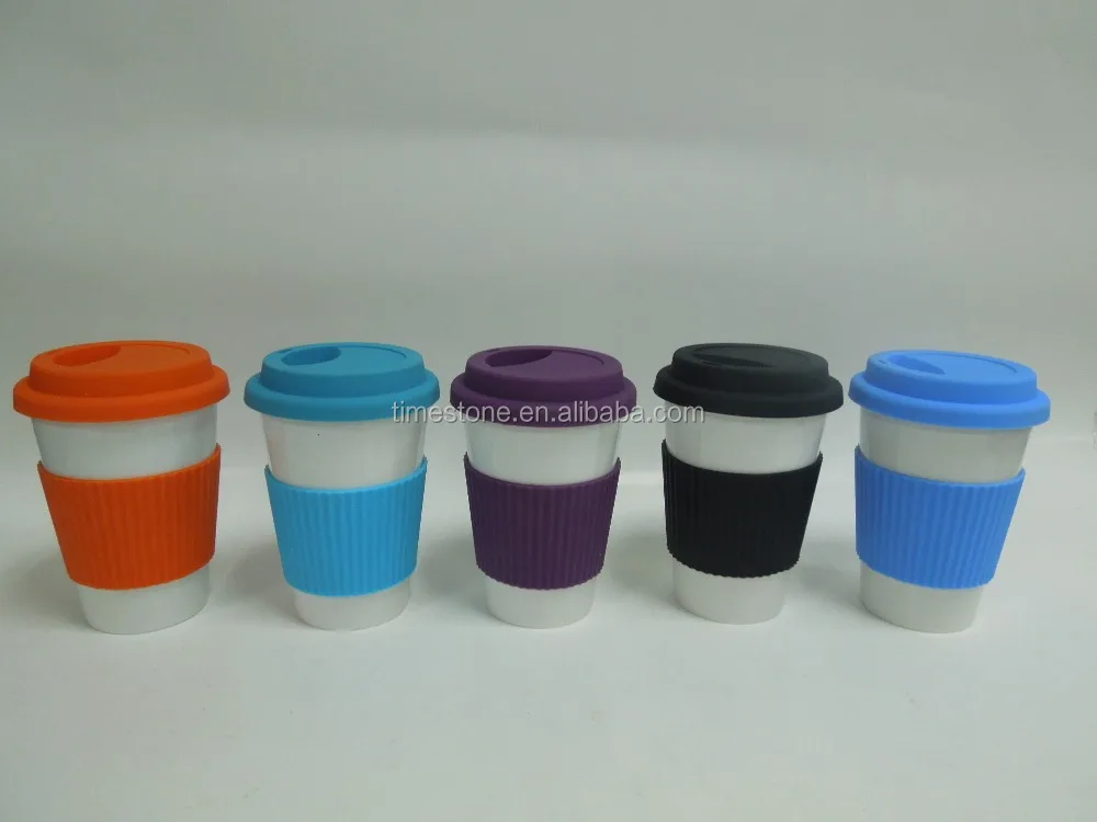 Porcelain Insulated Travel Mug with Silicon Lid Non-Slip Sleeve