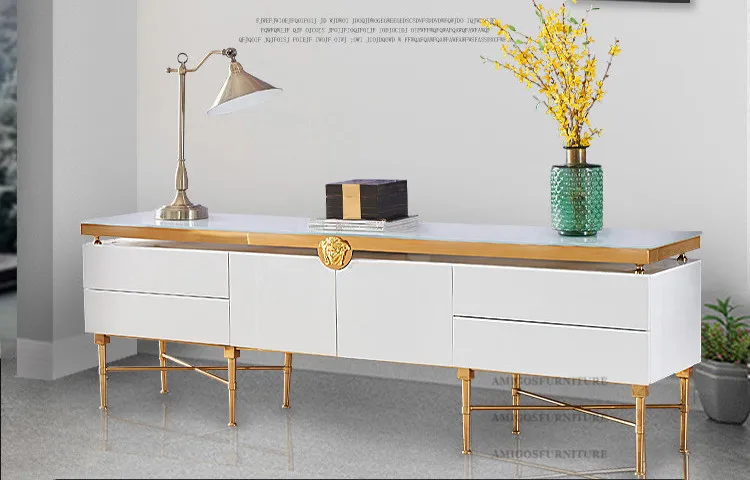 Luxury  Middle East Saudi Arabic Unique Golden stainless steel Medusas TV Stand Furniture