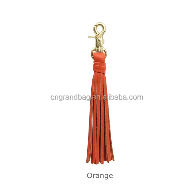 Women bag accessory genuine leather tassel charm Key chain ring Handbag ornament