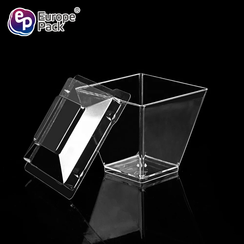 High quality square shape 58ml disposable clear cute plastic cup with lid