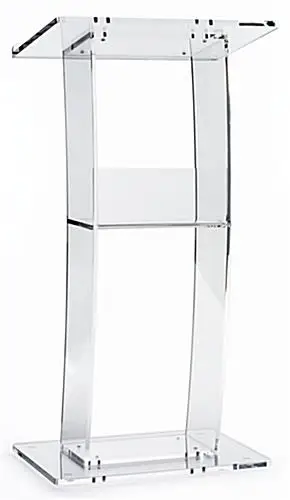 Acrylic Podium / Lectern for Floor, Open Back with Shelf, Curved - Clear