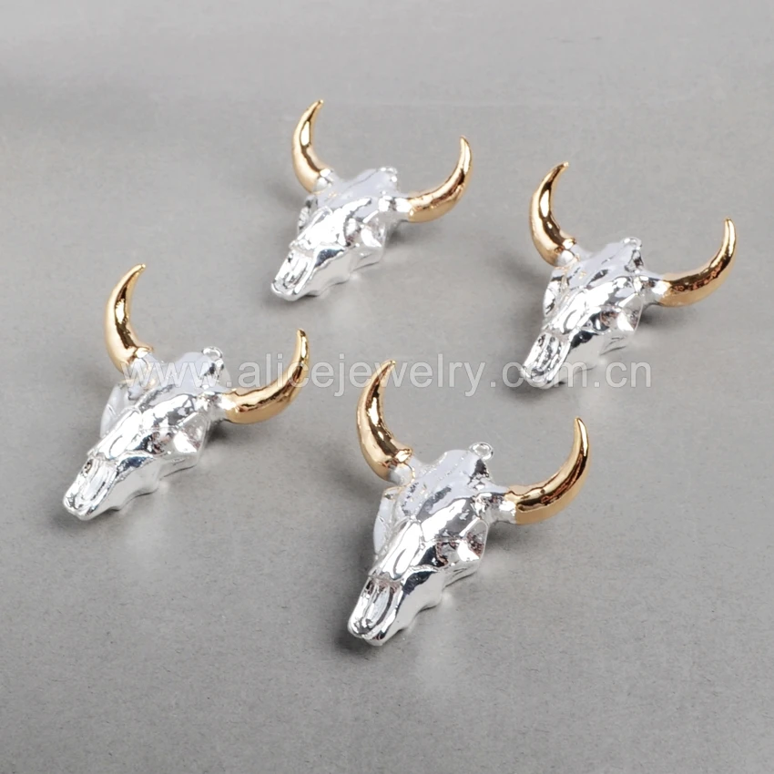 G0844 Bull Cow Head Skull Silver Gold Necklace Horn Animal Jewelry Oxen Buffalo Pendant