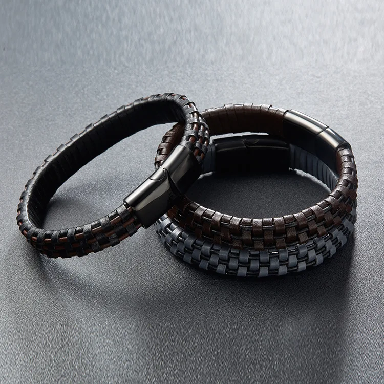 Wholesale From China braided men bracelets leather