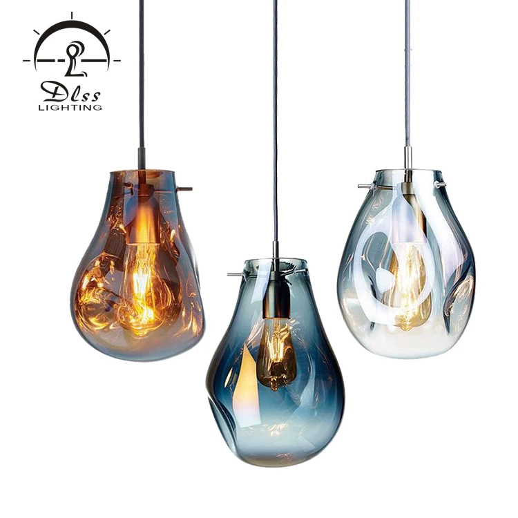 
Fashion Indoor Lighting Suspension Amber Smoky Blue Silver Gold Glass E27 Pendant Lamp 
