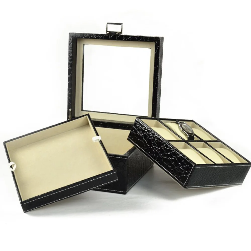 Новый дизайн фабрики, ручная работа, 2 слоя 6 сетки искусственная кожа коробка, коробка-витрина для часов