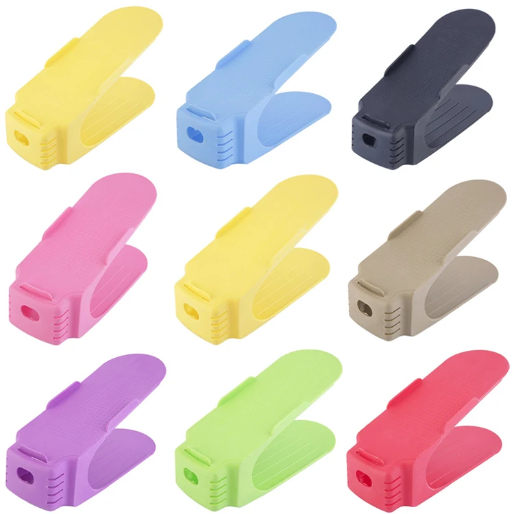 Colorful Double Foldable Storage Plastic Shoe Organizer Space Saving Shoe Storage Organizer