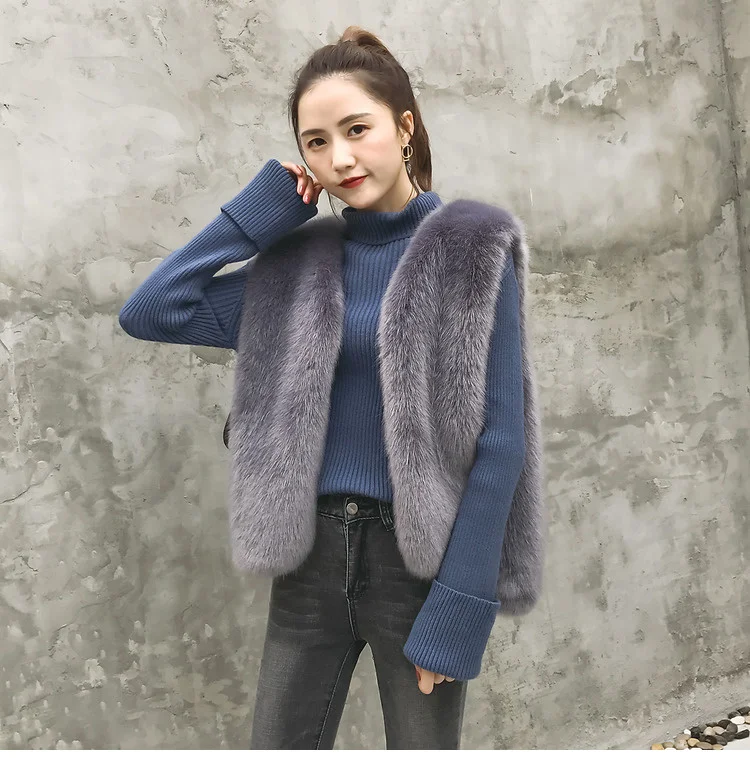 
New style luxury Women Gilet Winter Warm Bushy Soft Long Faux Fox Fur Vest 