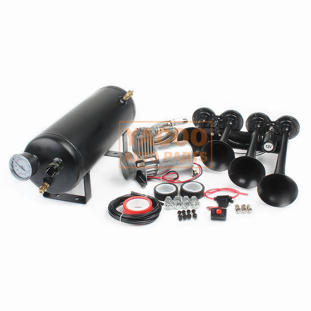 12 V24v 4 Pipe Trumpet and 1.5 gal 6L Big USA Air Pressure Tank Kit Air Compressor Horn for Truck Boat Train