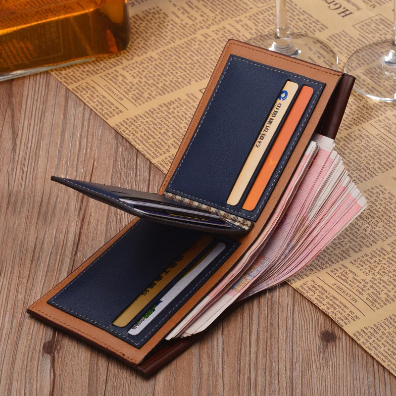 
wholesale small order stock PU men wallets mens leather slim front pocket wallet for man 