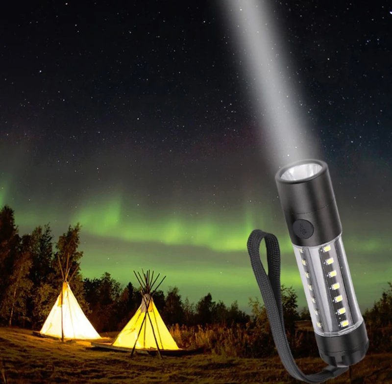 3w Aluminum Rechargeable LED Flashlight  with 360 Degree Light 6 Flash Modes