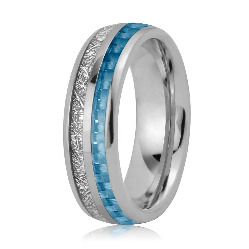 Синее кольцо из углеродного волокна и метеорита