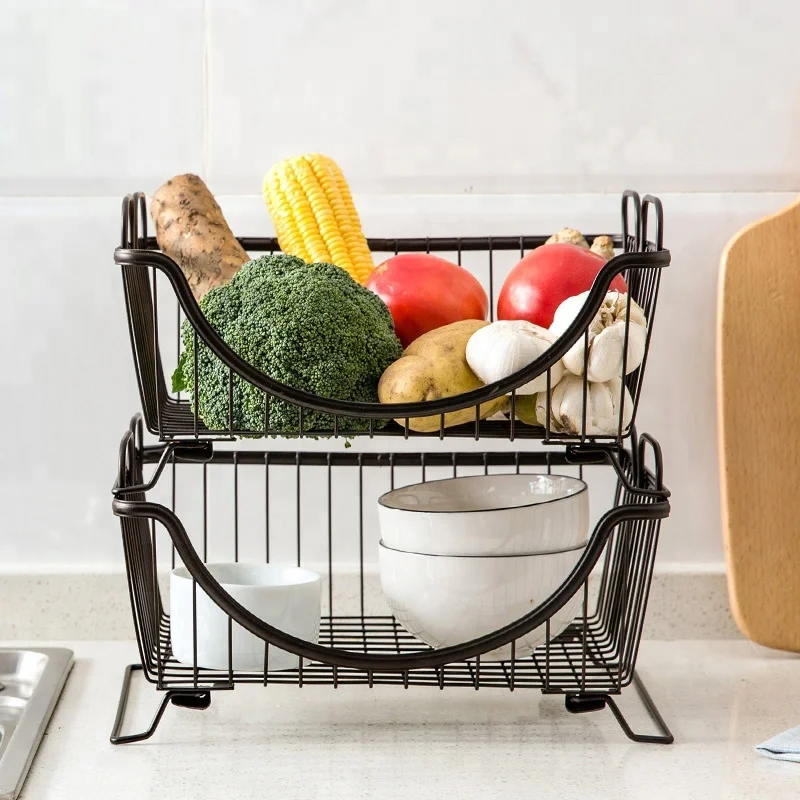Home Kitchen Organizer Cast Iron Stackable Kitchen Dish Rack Storage Basket Plate Rack Dish Drainer Rack with Foldable Stander
