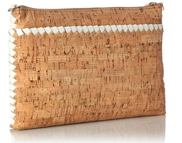 Boshiho clutch purse with wrist strap & PU braided decoration leather hand cork bag