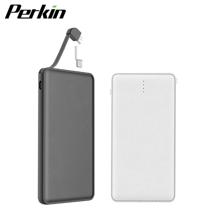 
PP1008 New hot selling ultra-thin Large capacity leather cable built-in external battery power bank 10000mah 
