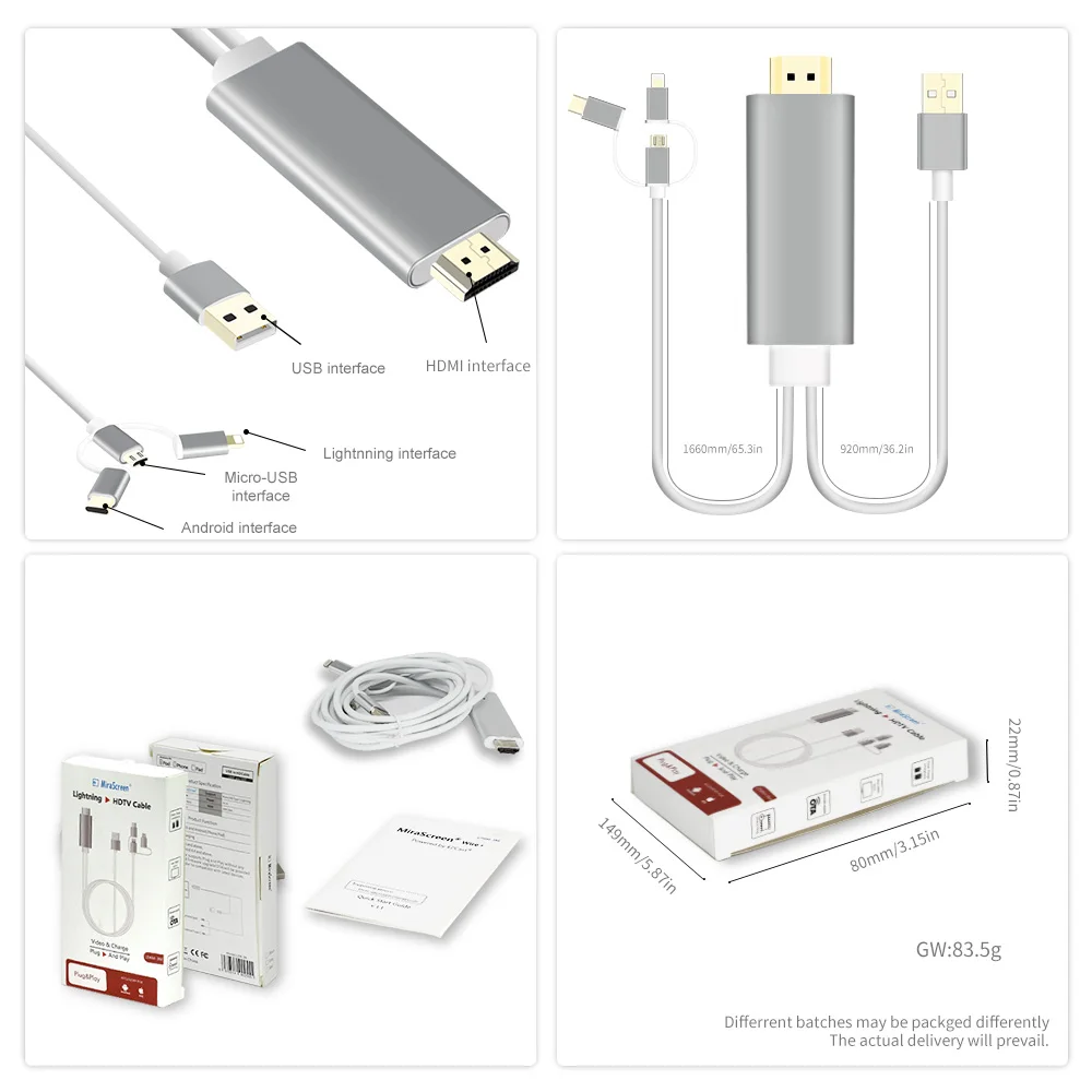 3 in One HDTV Convertor Adapter High-Speed HD Plug and Converter for iPhone iPad, and Android Phone
