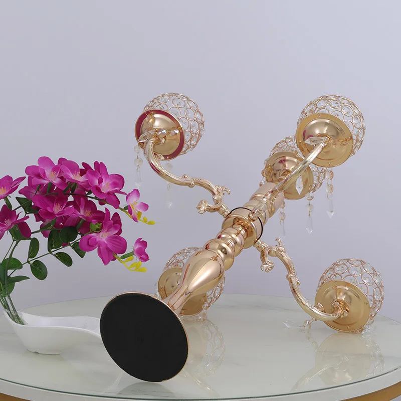 Metal table flower stand centerpieces with 5 arm metal candle holder chrome for wedding decoration