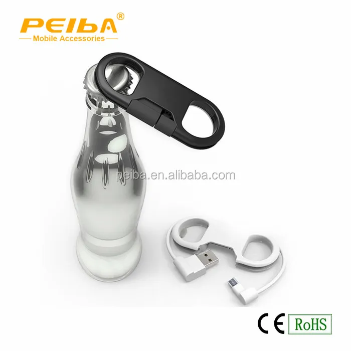 
USB Data Sync Charge 8 Pin Key Chain USB Cable Bottle Opener White and Black Bottle Opener Keychain Cable 