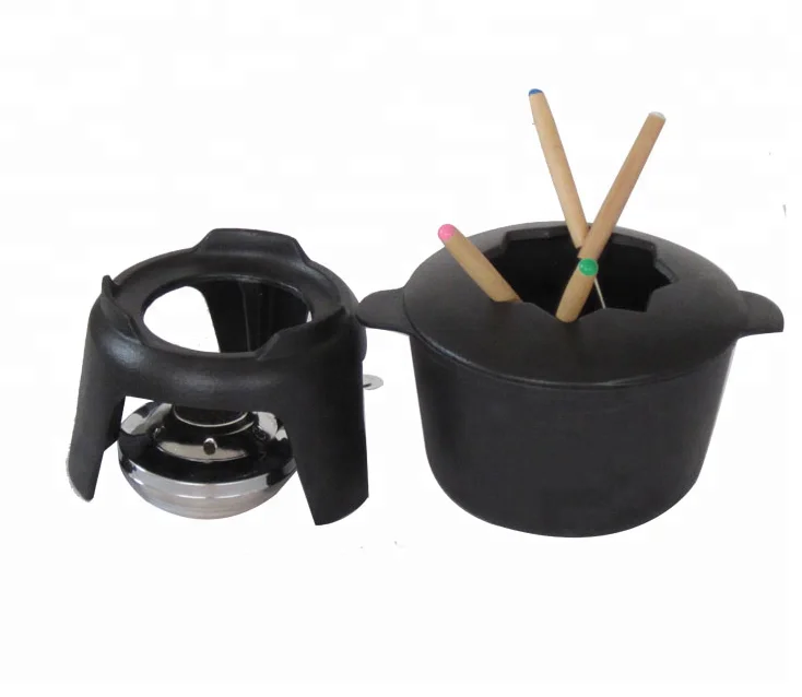 Raclette Swiss Cheese Fondue Grill Camping Cast Iron Fondue Pot With Forks