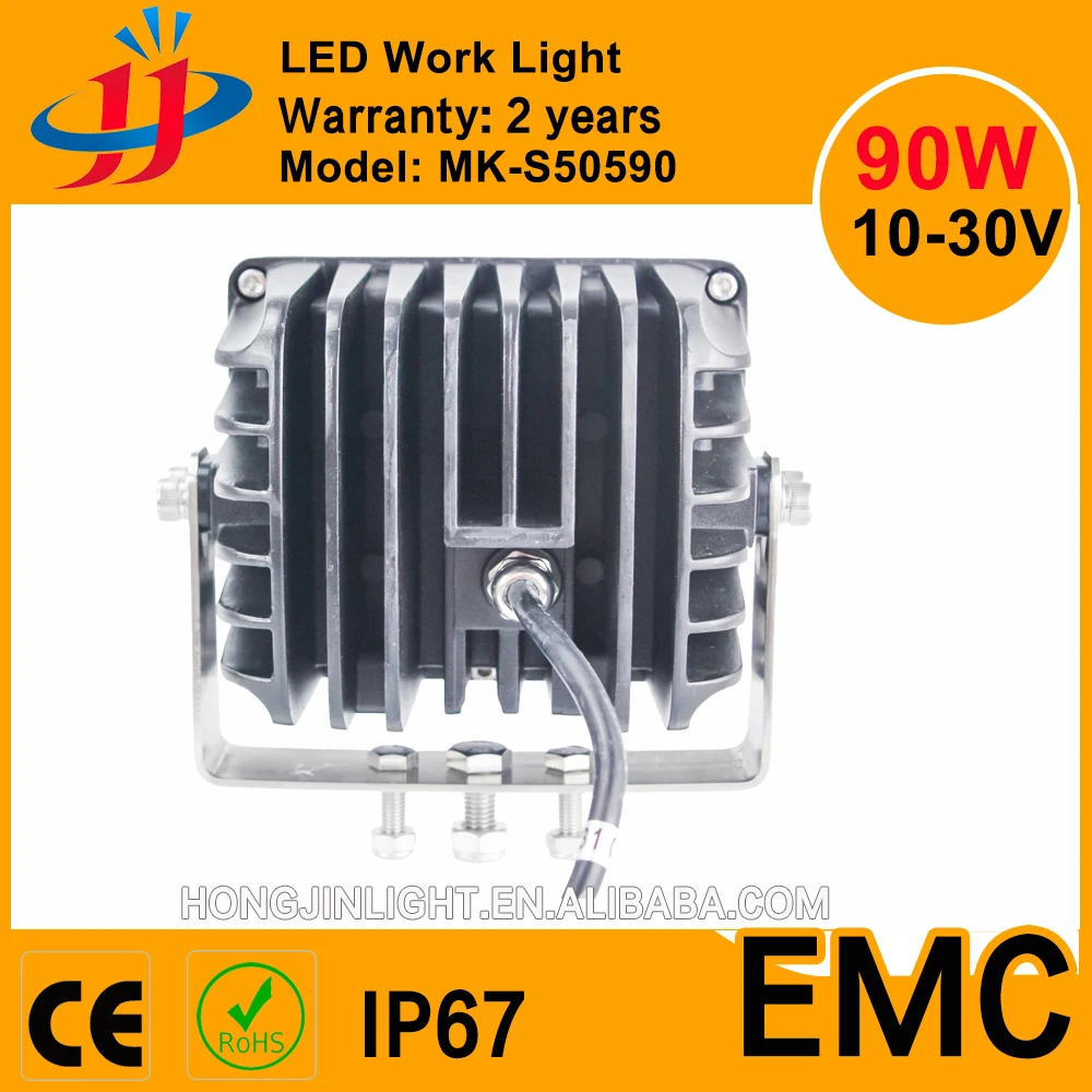 High Quality 7inch Square 90W LED work light for heavy Vehicle