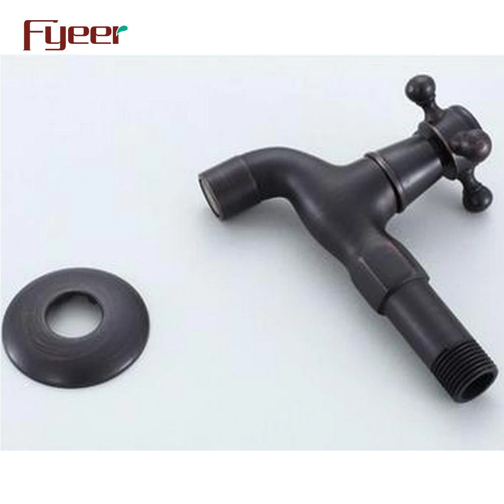 Fyeer Solid Brass Wall Mounted Black Bibcok with Cross Handle