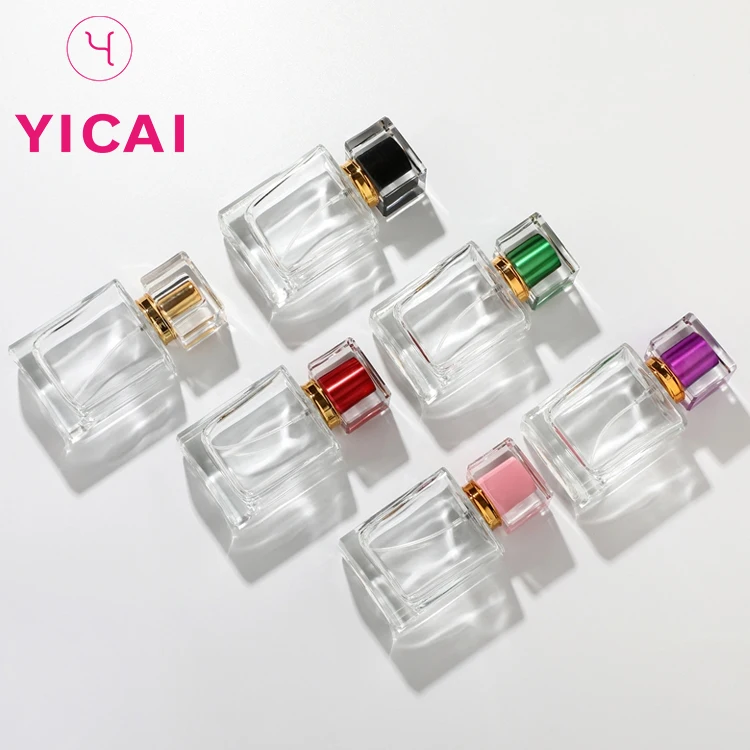 Refillable 30ml 50ml Clear Square Glass Spray Perfume Bottle