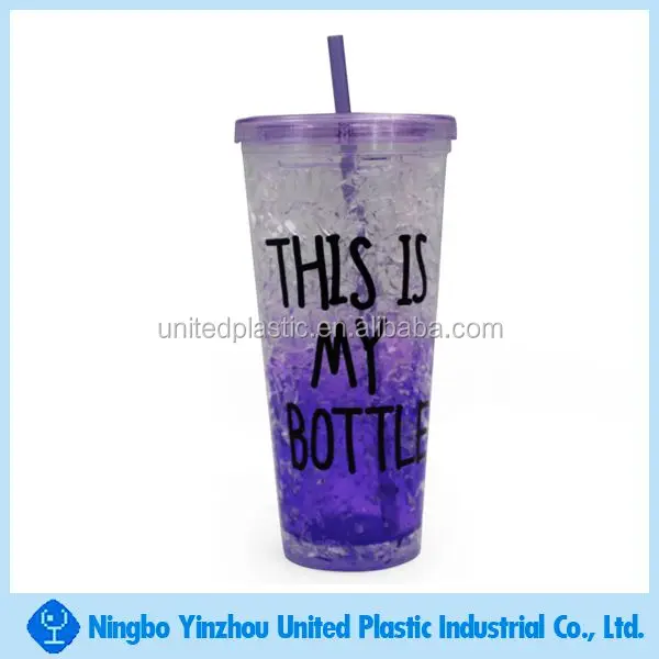 Freeze Double Wall Plastic Mug With Straw