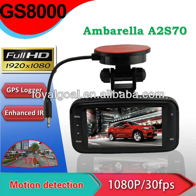 2,7-дюймовый ЖК-дисплей с высоким разрешением 170 градусов Full HD 1080p Автомобильный видеорегистратор с GPS gs8000 и супер ноч