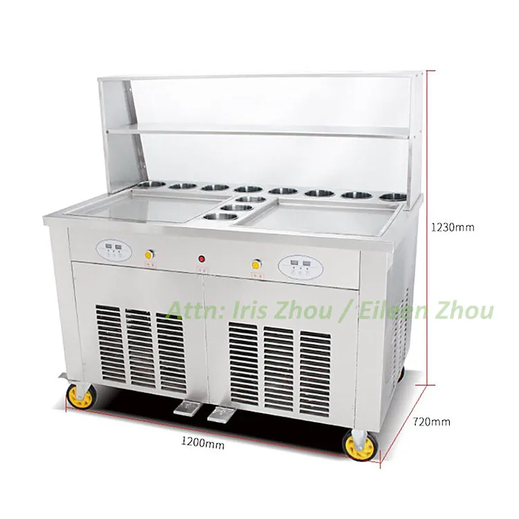 Thailand Double Pan 11 Buckets Fried Ice Cream Roll Maker Mini Fruit Fried Ice Cream Machine