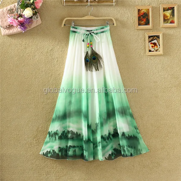Korean summer chiffon lace dress,large bust dress ink printing fairy skirt