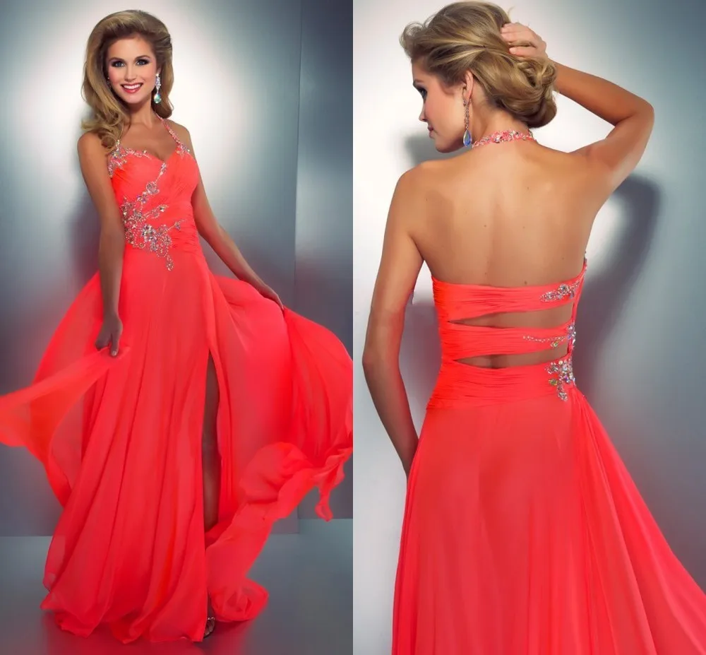 Al1550 Coral Elegant Beaded Customized Open Back Slit Long