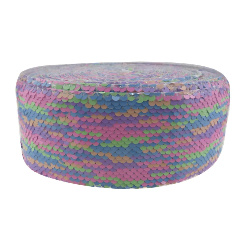 3'75mm Double Color Shiny Blingbling  Reversible Sequin Fabric Ribbon for Dress Bows Decoration Accept Customized Order