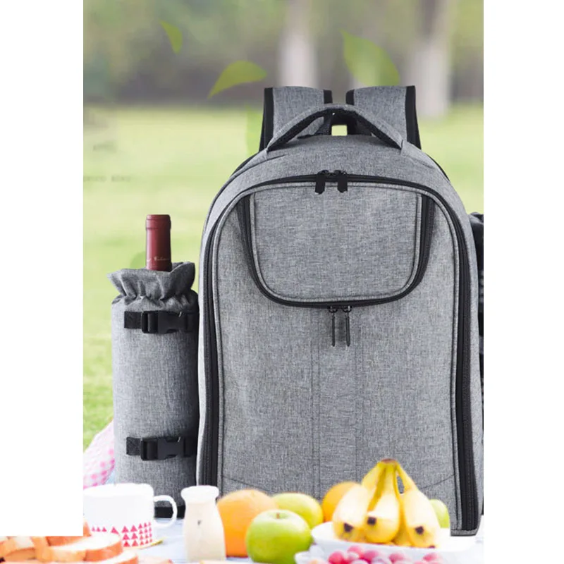 Прочный Серый цветной профессиональный рюкзак для пикника с изолированным отделением, набор с боковым охладителем для бутылок