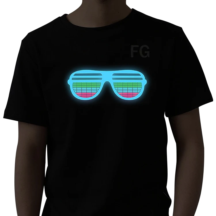Finegreen lighting hot selling promotion el flashing sound activated led t-shirt for party